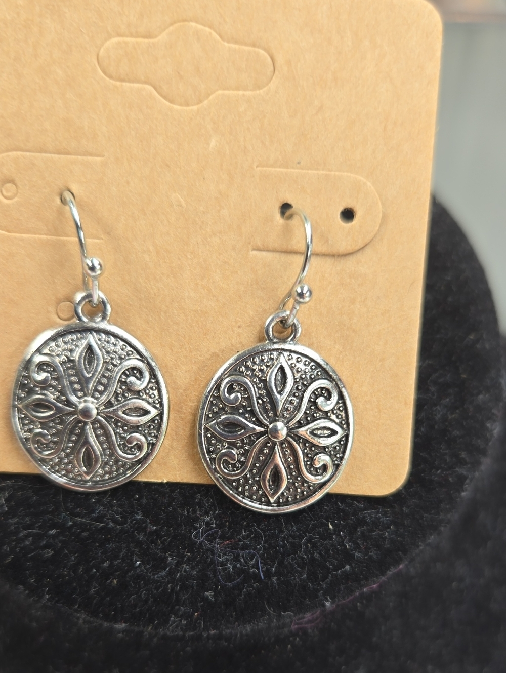 Silver Tone Floral Medallion Drop Earrings - Women Jewelry